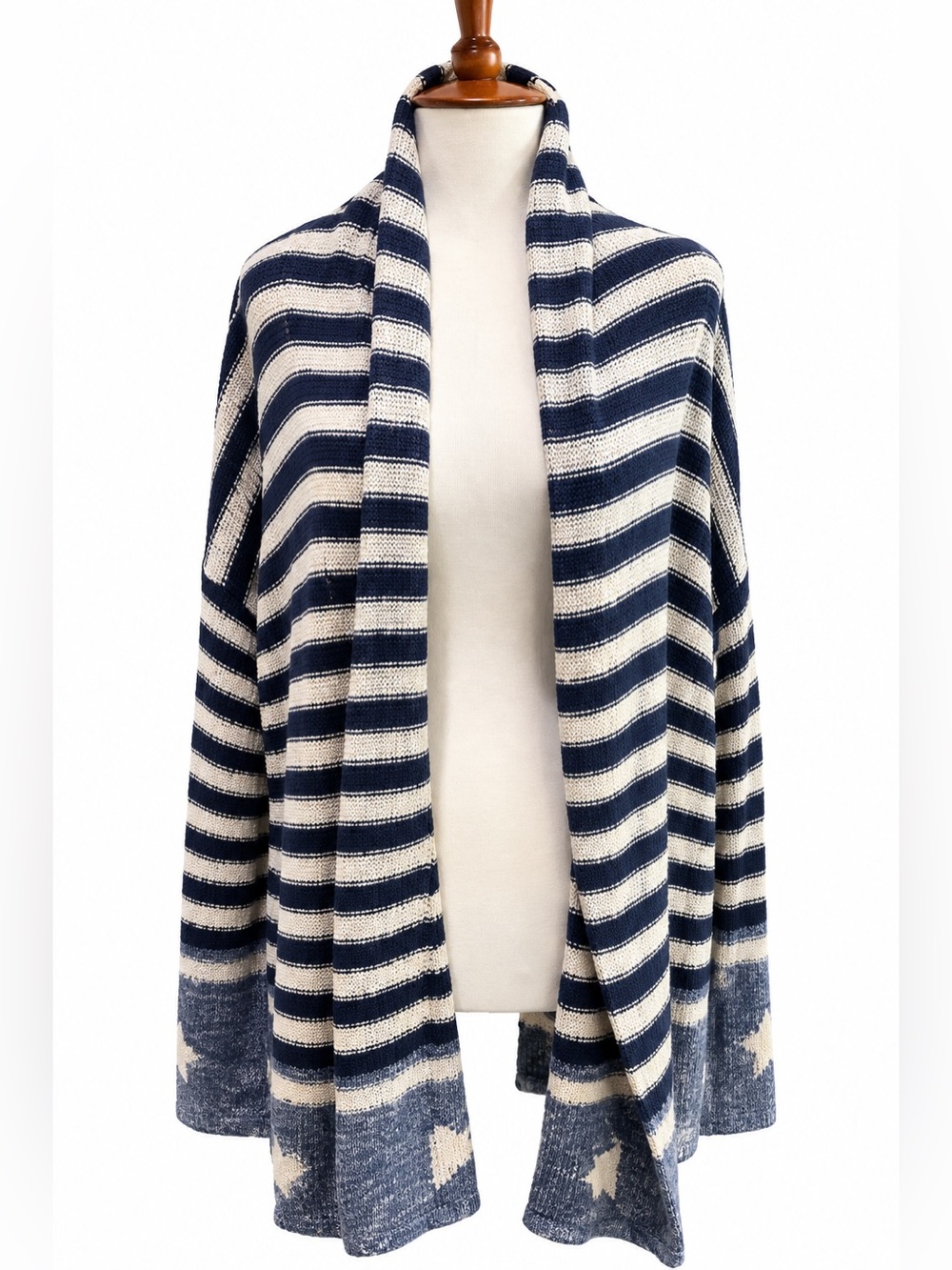 Ralph Lauren LRL Navy & Cream Striped Open-Front Cardigan Large Cotton Linen
